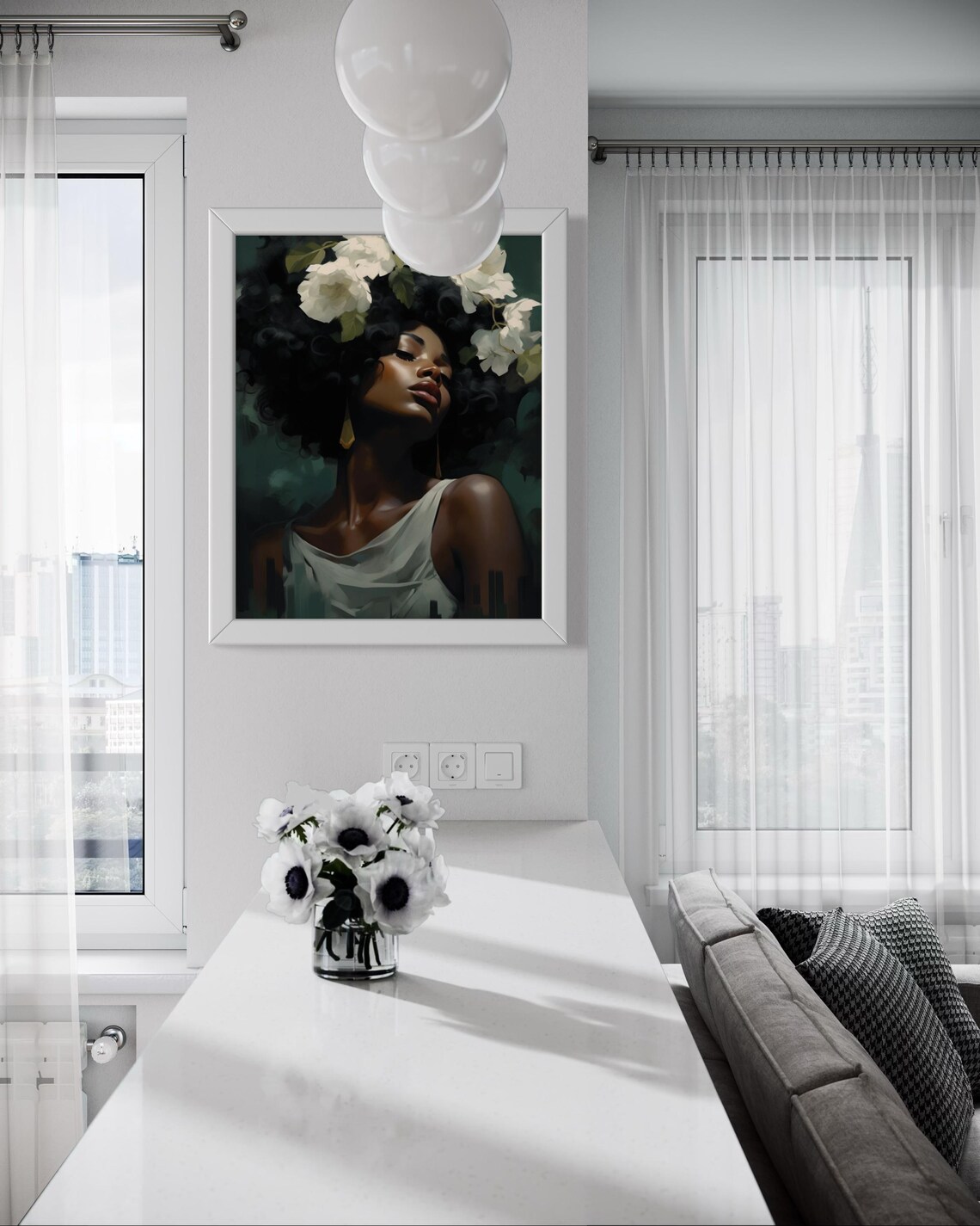Black Woman Floral Art Print, Afrocentric Portrait - Image 3