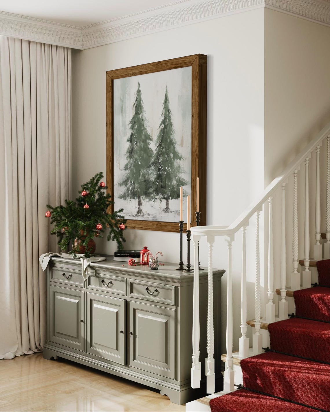 Two Snowy Evergreen Christmas Trees Rustic Winter Forest Poster - Image 4