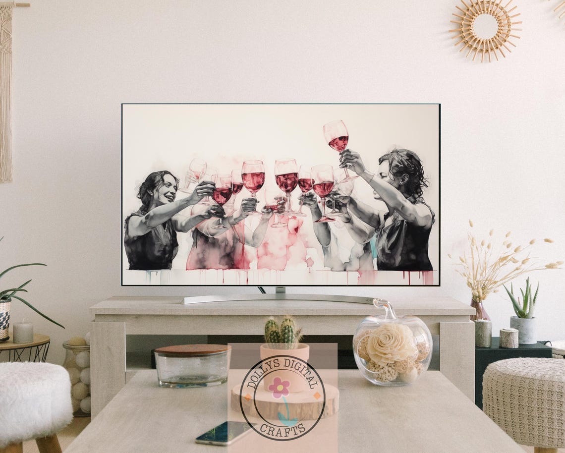 Friends Toasting Red Wine Glasses Watercolor Celebration Poster - Image 4