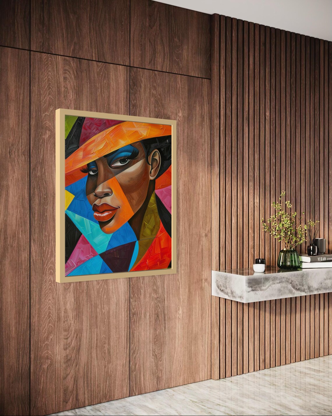 Bold Geometric African Woman Portrait Cubist Colorful Wall Art - Image 3