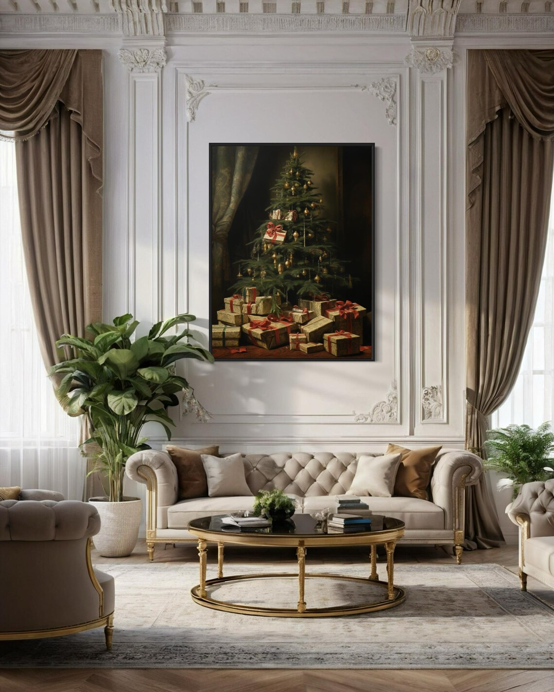 Classic Christmas Tree Gold Ornaments Vintage Gifts Holiday Art Poster - Image 2