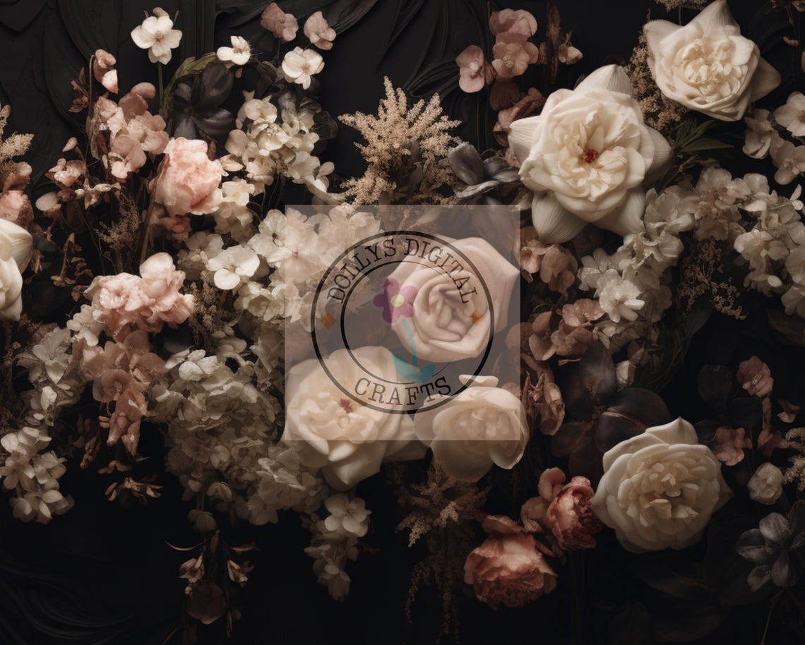 Dark Moody White Roses Botanical Gothic Floral Bouquet Poster - Image 4