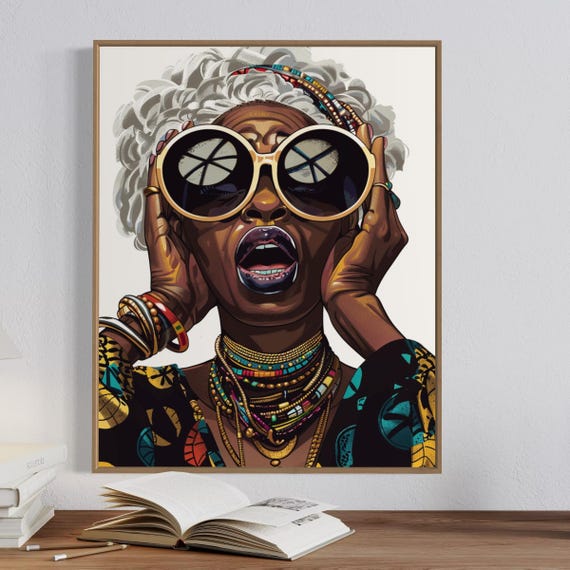 African Woman Pop Art Print Afrocentric Wall Decor Bold Black Culture Artwork Colorful Jewelry Art African Fashion Poster