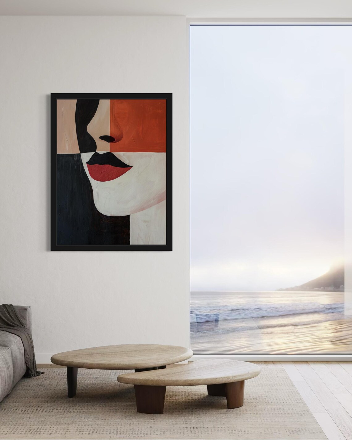 Abstract Minimalist Woman Face Red Lips Modern Geometric Poster - Image 6