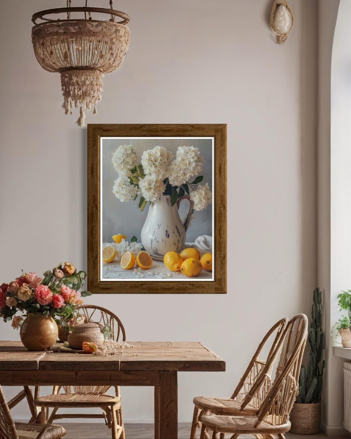 White Hydrangea Jug Sliced Lemons Rustic Kitchen Floral Poster - Image 5