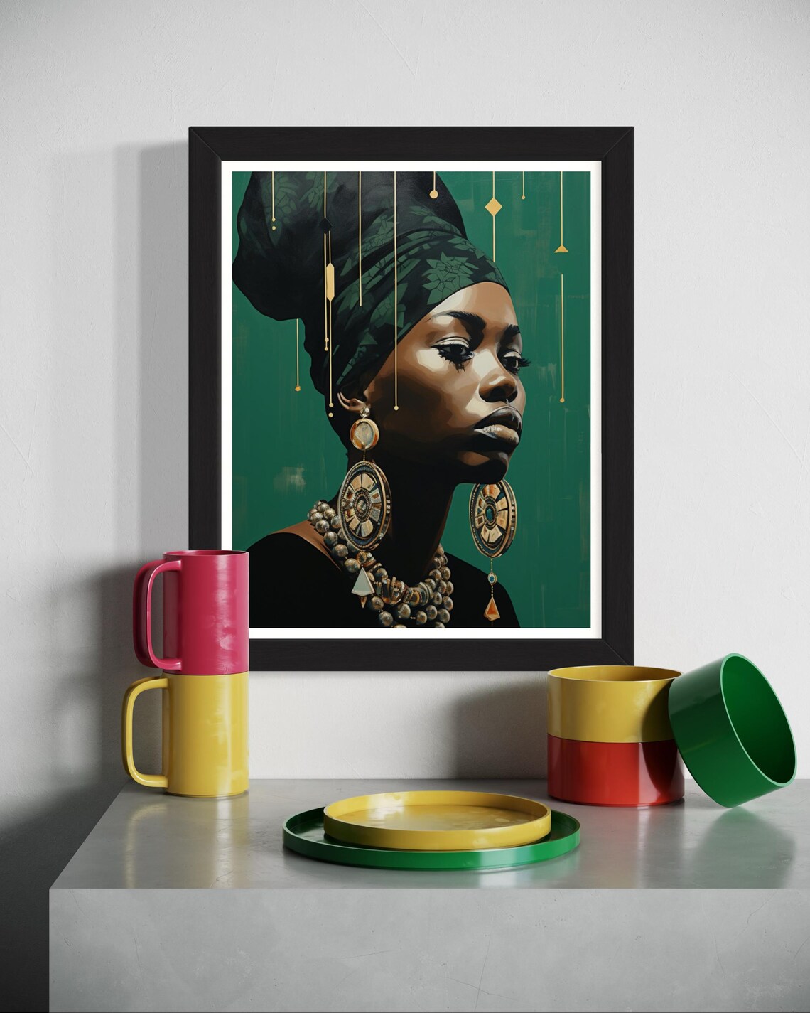 African Woman Emerald Green Headwrap Portrait Gold Jewelry Poster - Image 7