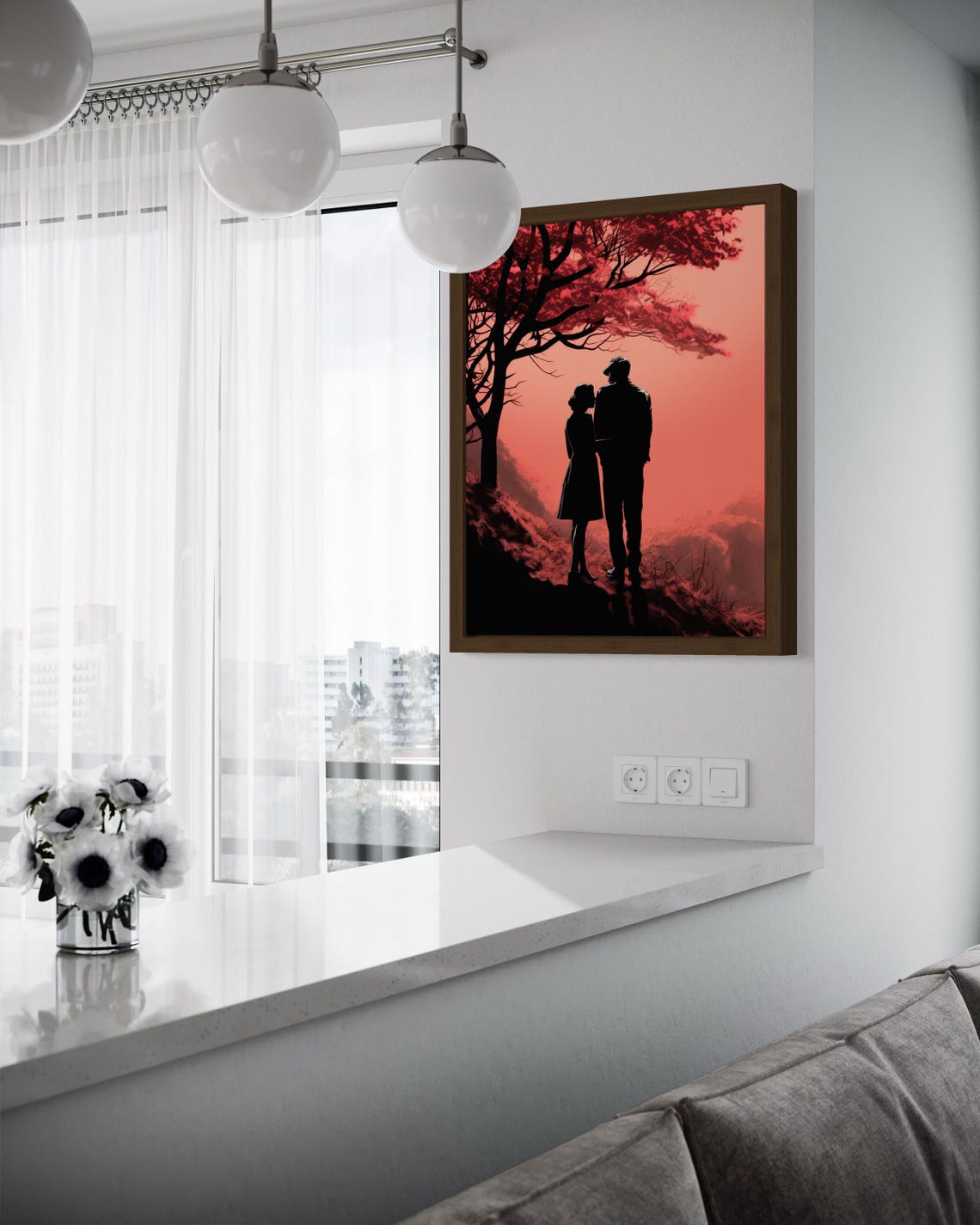 Silhouette Couple Under Red Tree At Sunset Romantic Love Poster - Image 3