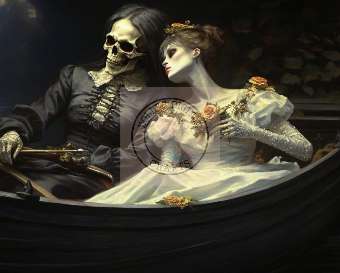 Gothic Skeleton Boat Night River Day of the Dead Dark Poster - Image 4