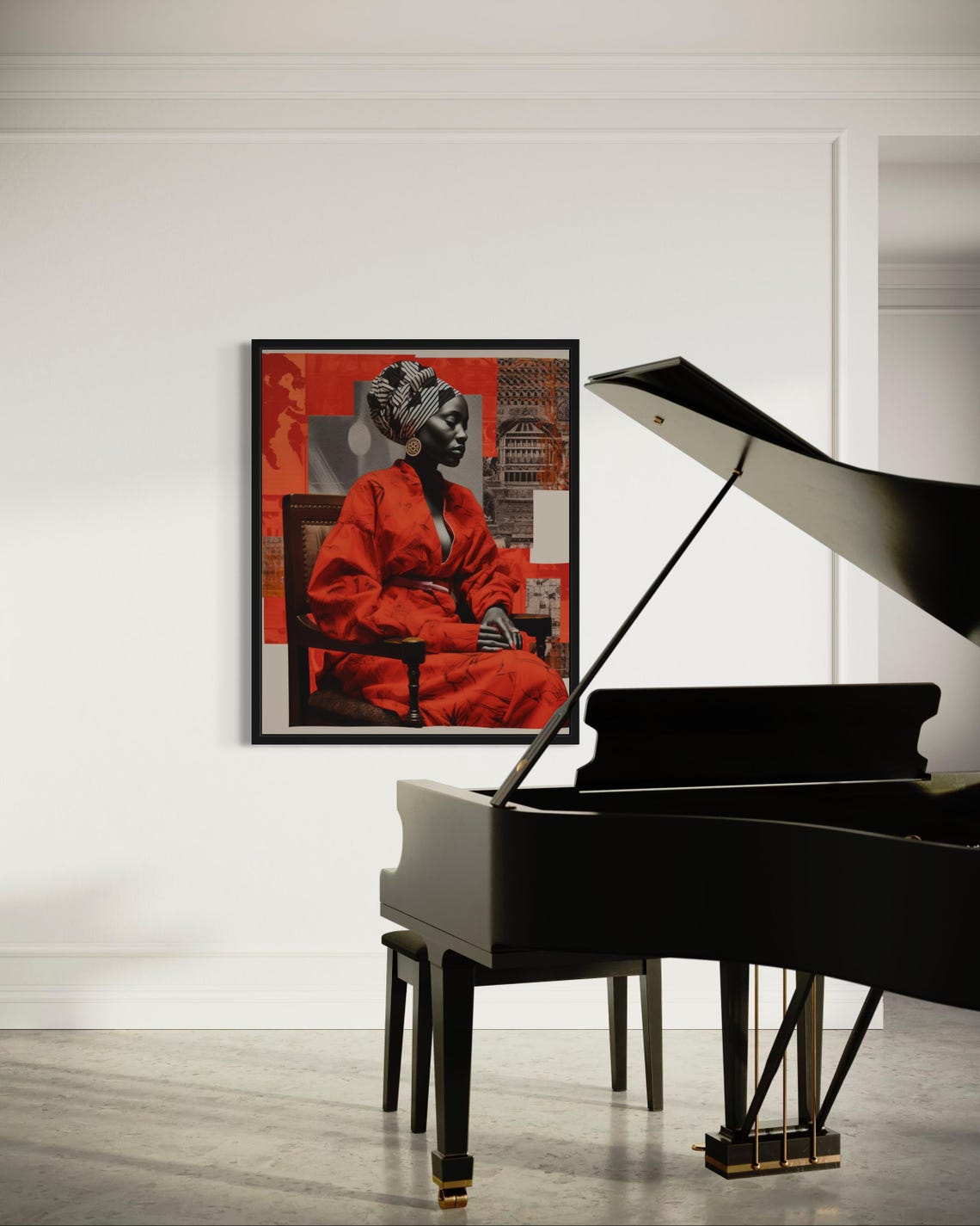 African Woman Red Robe Headwrap Bold Modern Collage Art Poster - Image 3