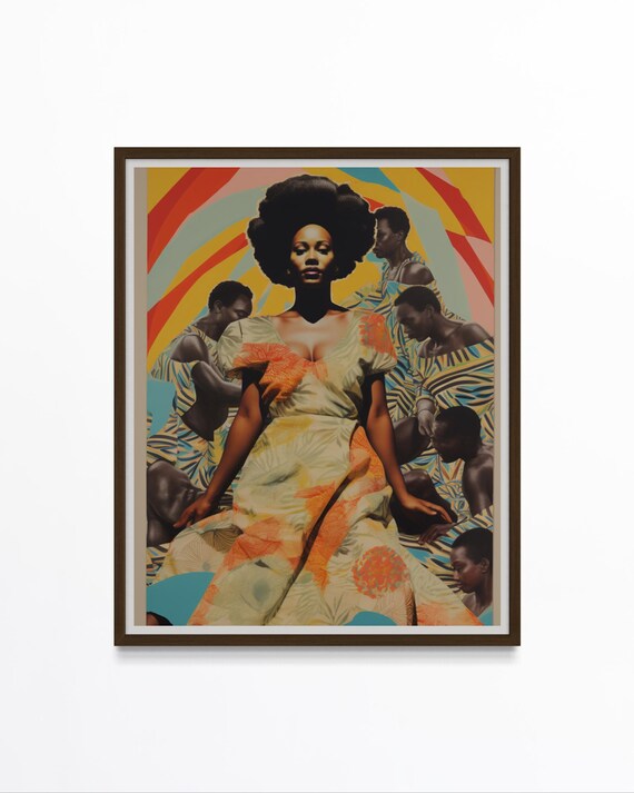 Afrocentric Art Print Vibrant Black Woman Collage Cultural Abstract Wall Art African Artwork