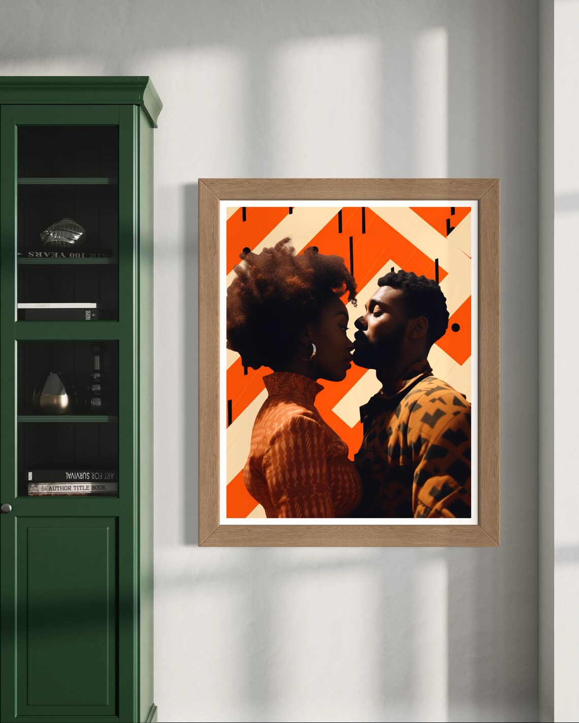Black Couple Kiss Moment Orange Geometric Modern Romance Poster - Image 7