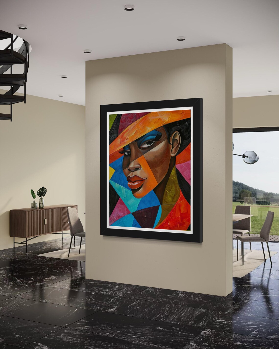 Bold Geometric African Woman Portrait Cubist Colorful Wall Art - Image 7