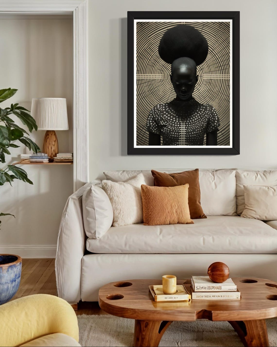 Black Woman With Tall Afro Silhouette Concentric Circles Art Print - Image 3