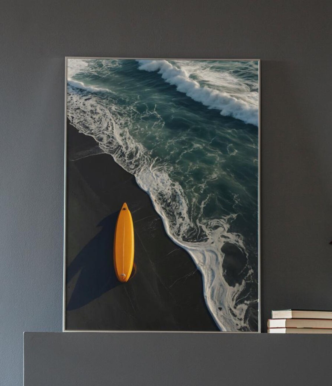 Minimalist Surfboard And Ocean Wave Art Print