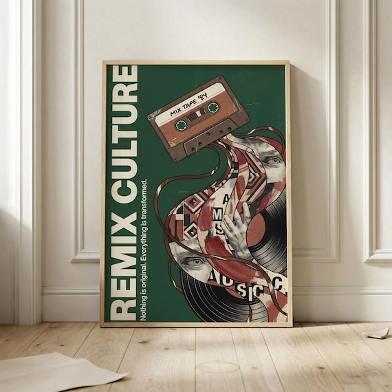 Vintage Cassette Tape Poster, Music Collage Art Print