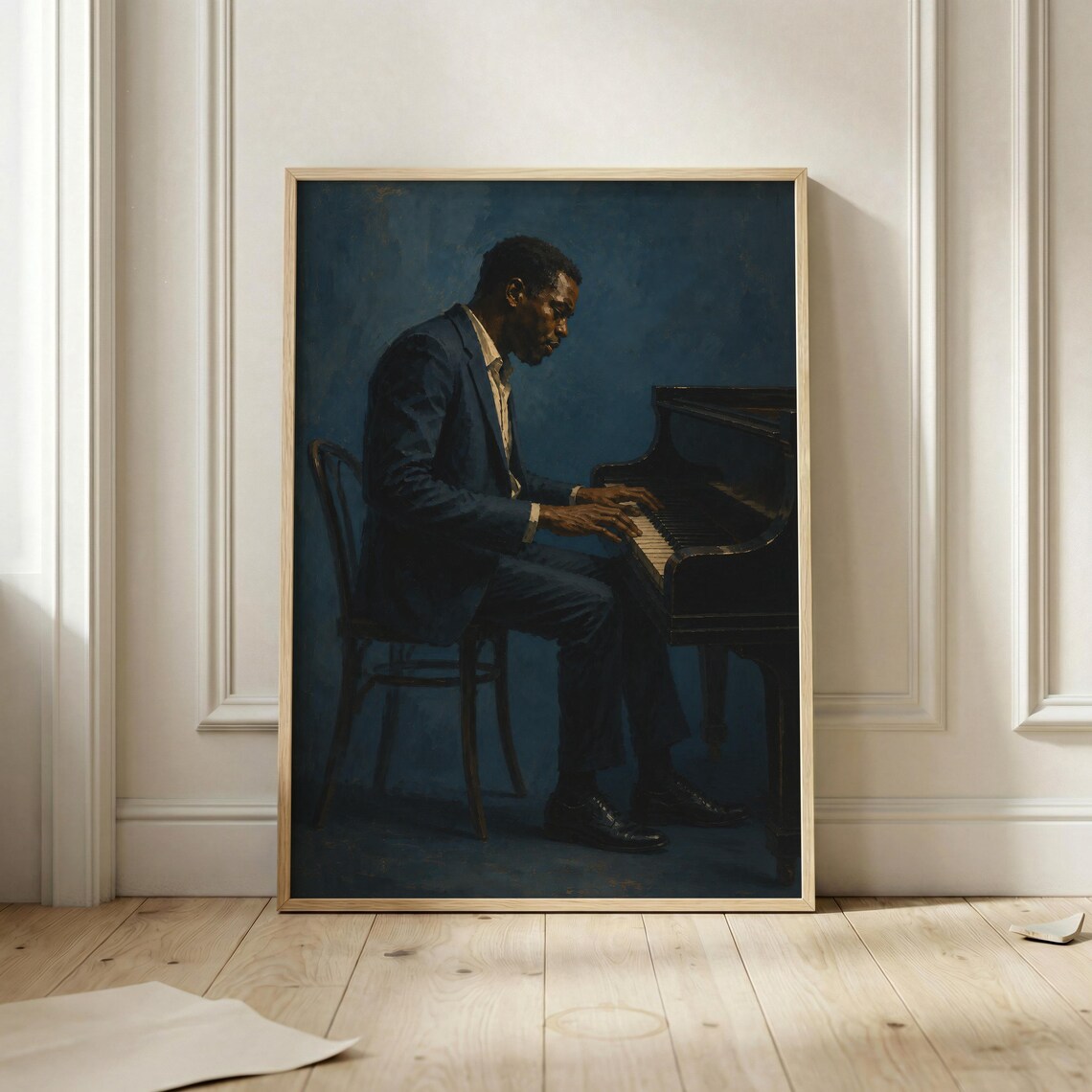 Jazz Pianist Blue Grand Piano Nightclub Musician Moody Art Poster