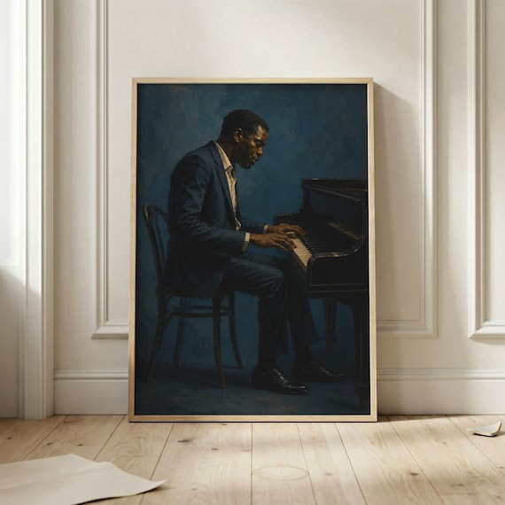 Jazz Pianist Blue Grand Piano Nightclub Musician Moody Art Poster