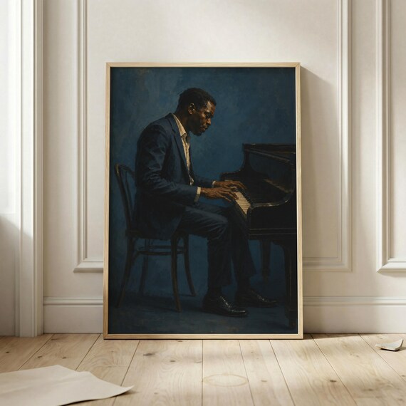 Jazz Pianist Wall Art Print Moody Musician Poster Vintage Decor Piano Player Artwork Music Room Lover Gift