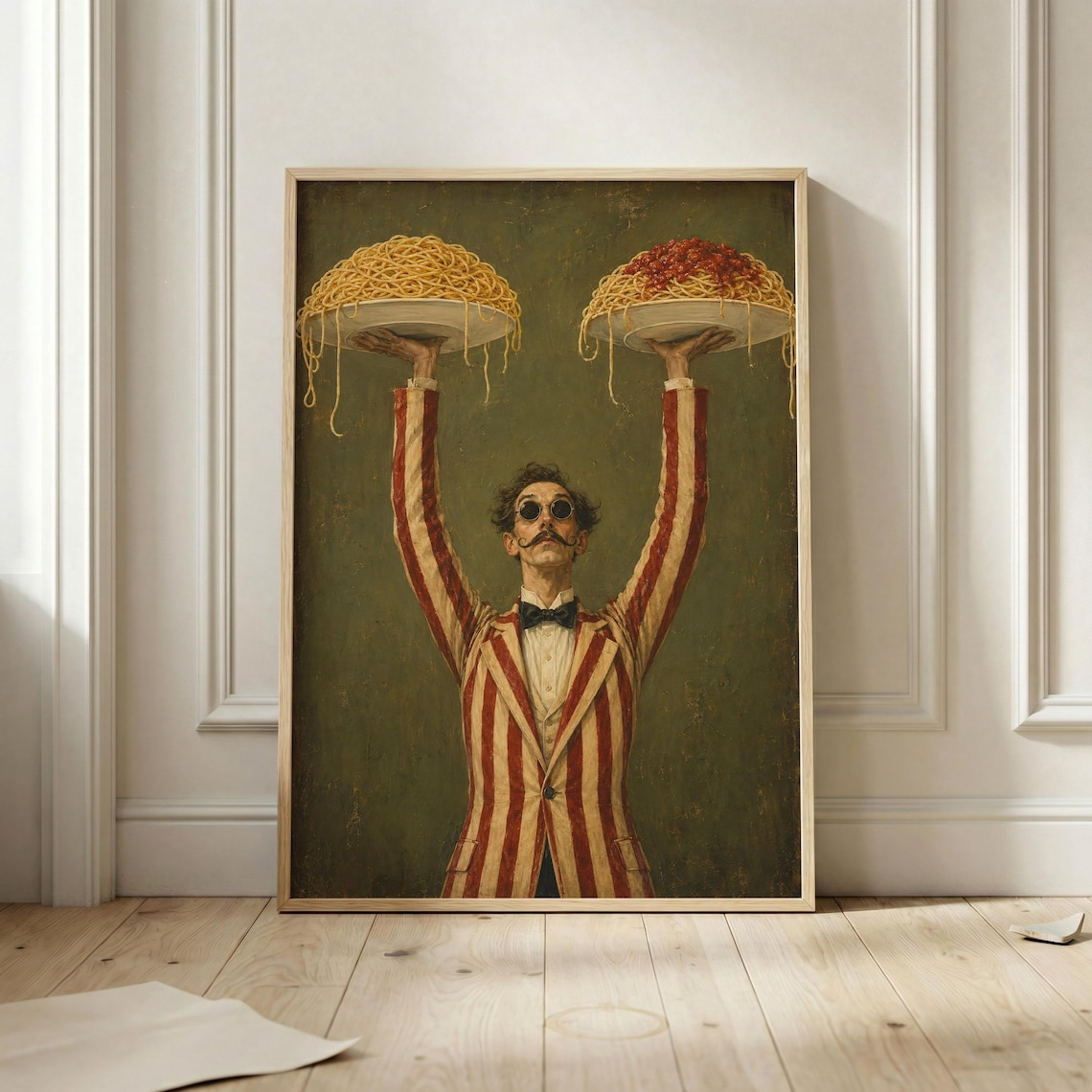 Surreal Spaghetti Waiter Poster, Retro Kitchen Art Print