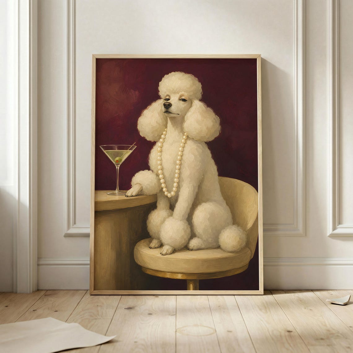 Glamorous White Poodle With Pearls And Martini Painting Poster