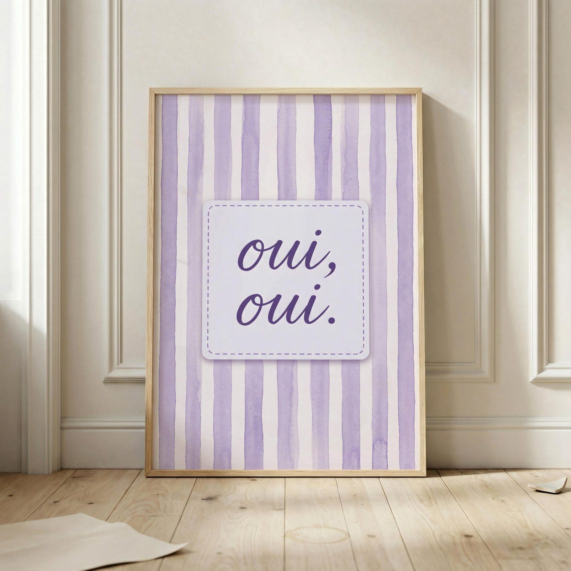 Oui Oui French Quote Purple Striped Watercolor Script Poster