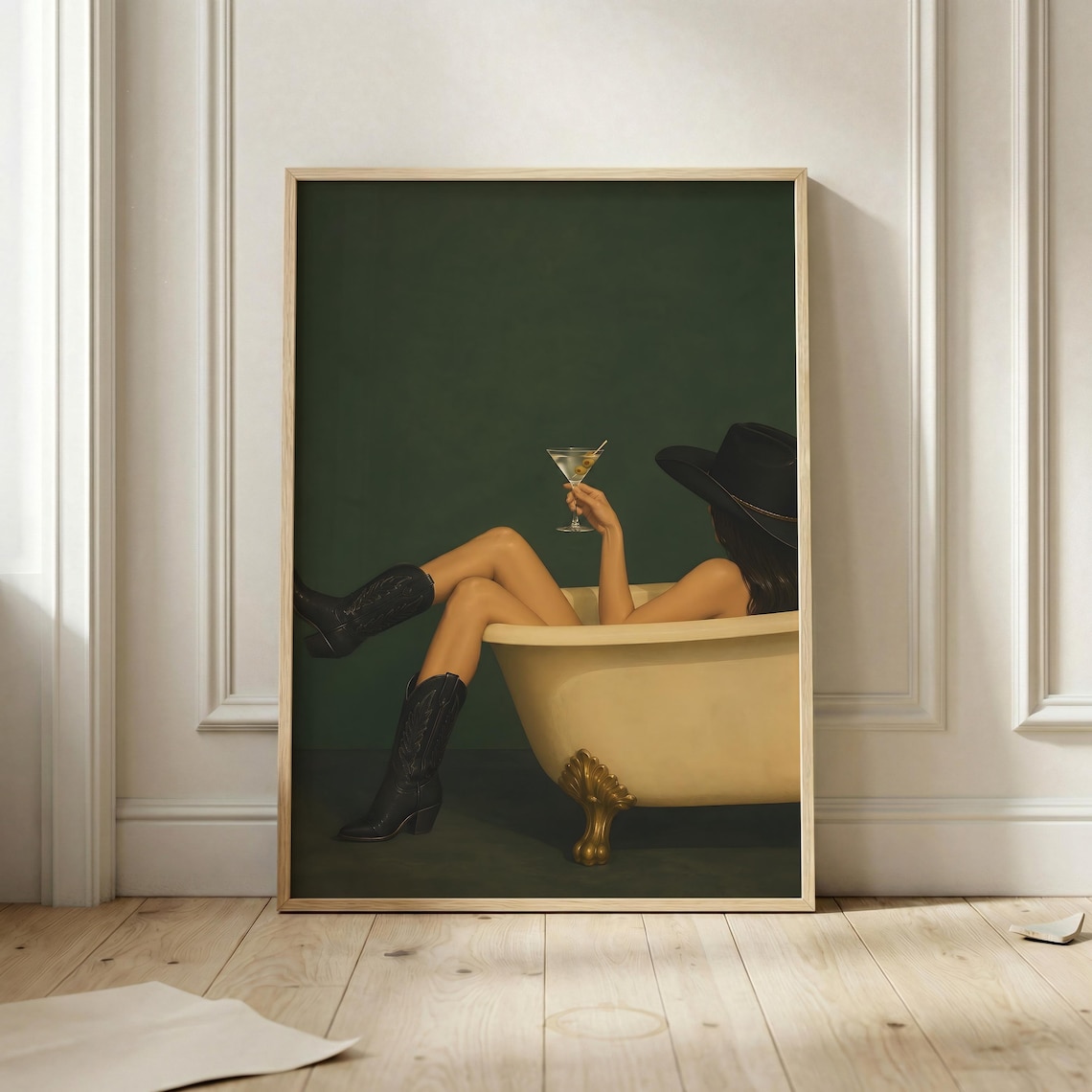 Cowgirl In Bathtub Martini Poster, Vintage Glam