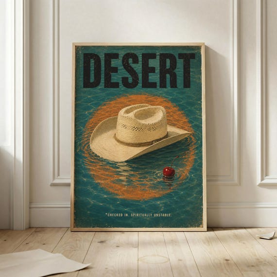 Desert Cowboy Hat Wall Art Western Poster Print Vintage Southwest Decor Rustic Ranch Artwork Country
