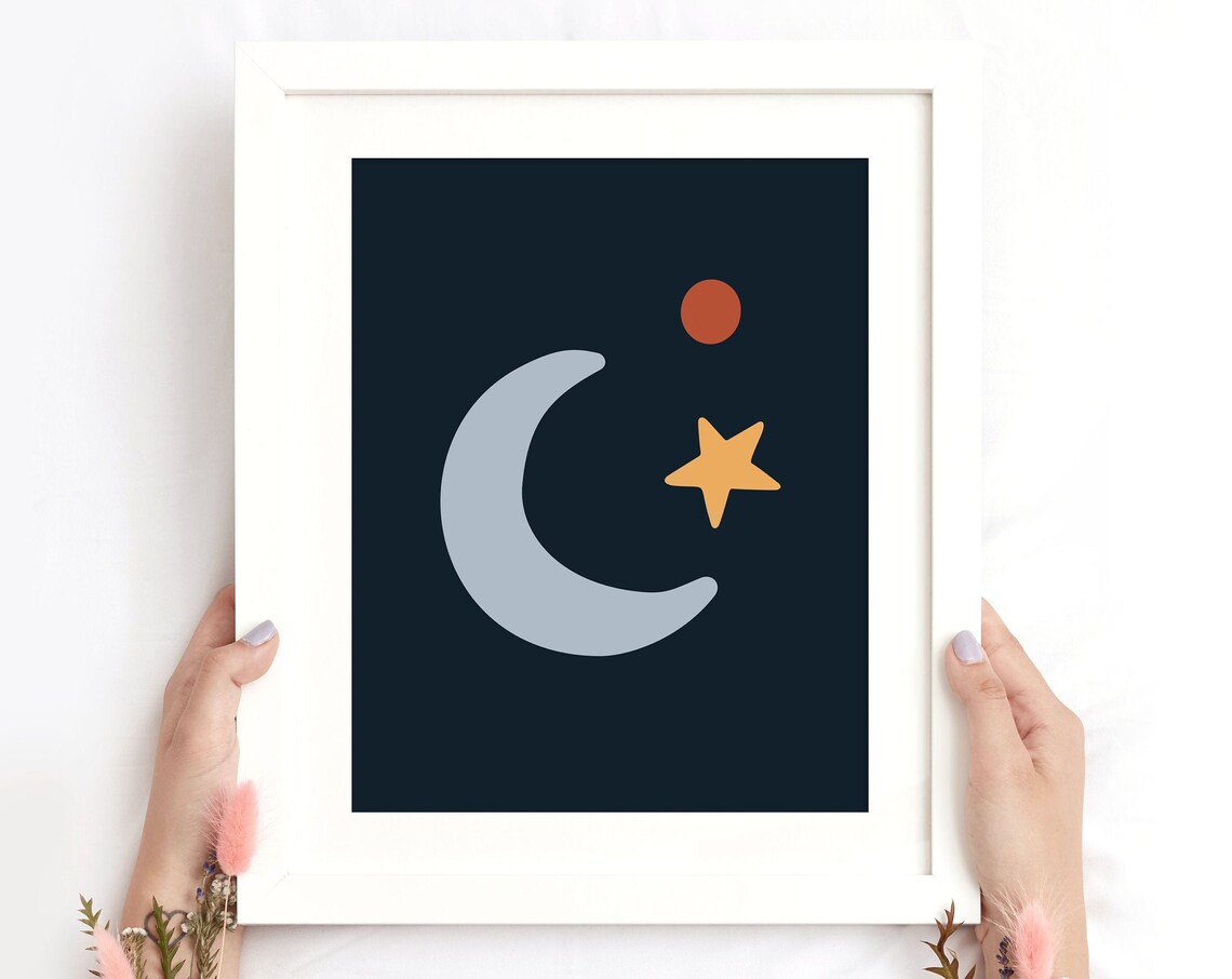 Moon Star Nursery Print Night Sky Nursery Decor Kids Room Decor Cute Boho Print Nursery Wall Art Instant