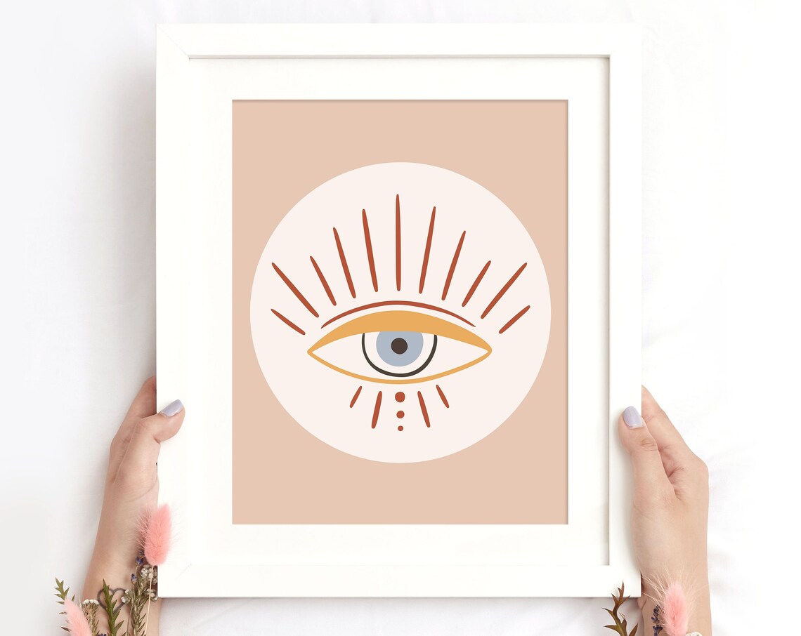 Blue Evil Eye Sun Rays Boho Blush Pink Spiritual Mystical Decor Poster - Image 2
