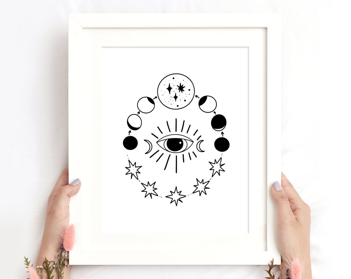 Celestial Moon Eye Wall Art Mystic Bohemian Poster Moon Phase Magical Wall Art Esoteric Print Witchy Decor Instant
