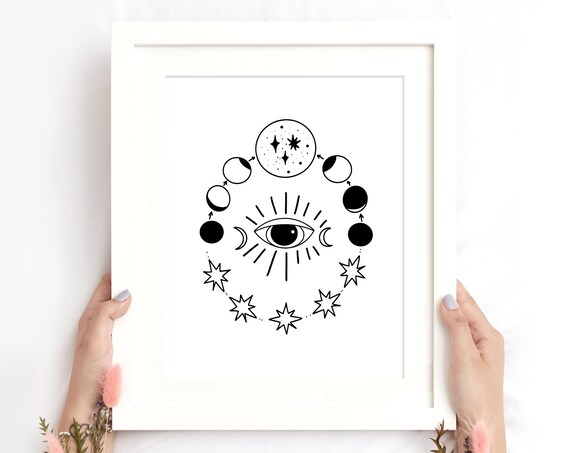 Celestial All Seeing Eye Moon Phase Circle Mystical Wall Art