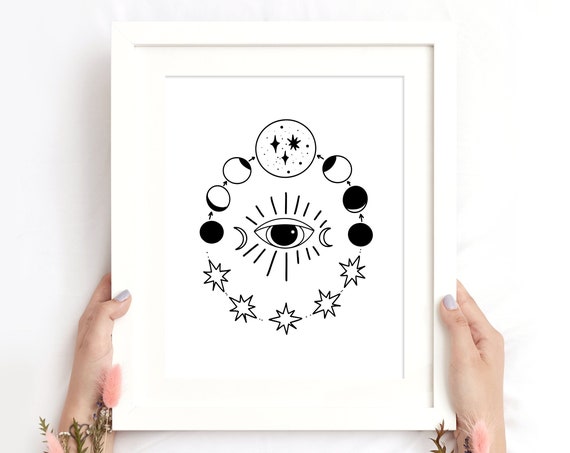 Celestial Moon Eye Wall Art Mystic Bohemian Poster Moon Phase Magical Wall Art Esoteric Print Witchy Decor Instant
