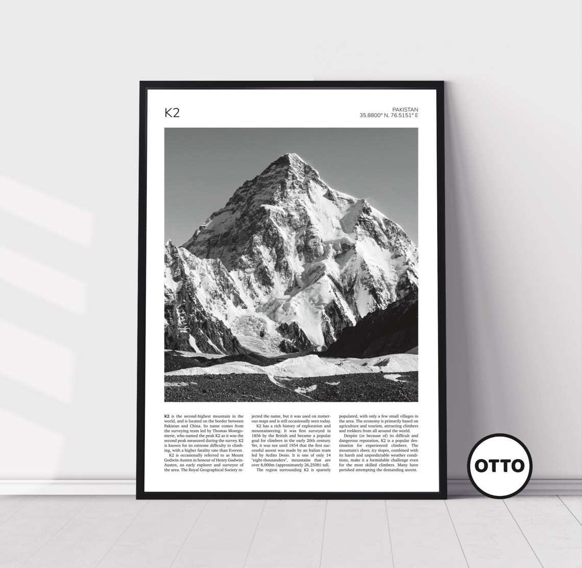 K2 Mountain Travel Poster, Pakistan Landscape