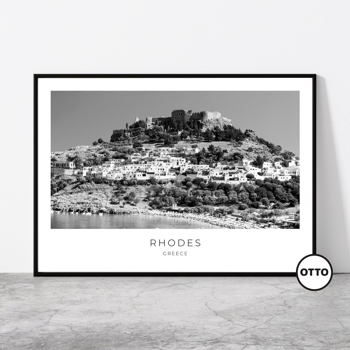 Rhodes Travel Poster, South Aegean Greece Skyline
