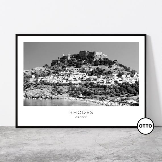 Rhodes Travel Poster, South Aegean Greece Skyline