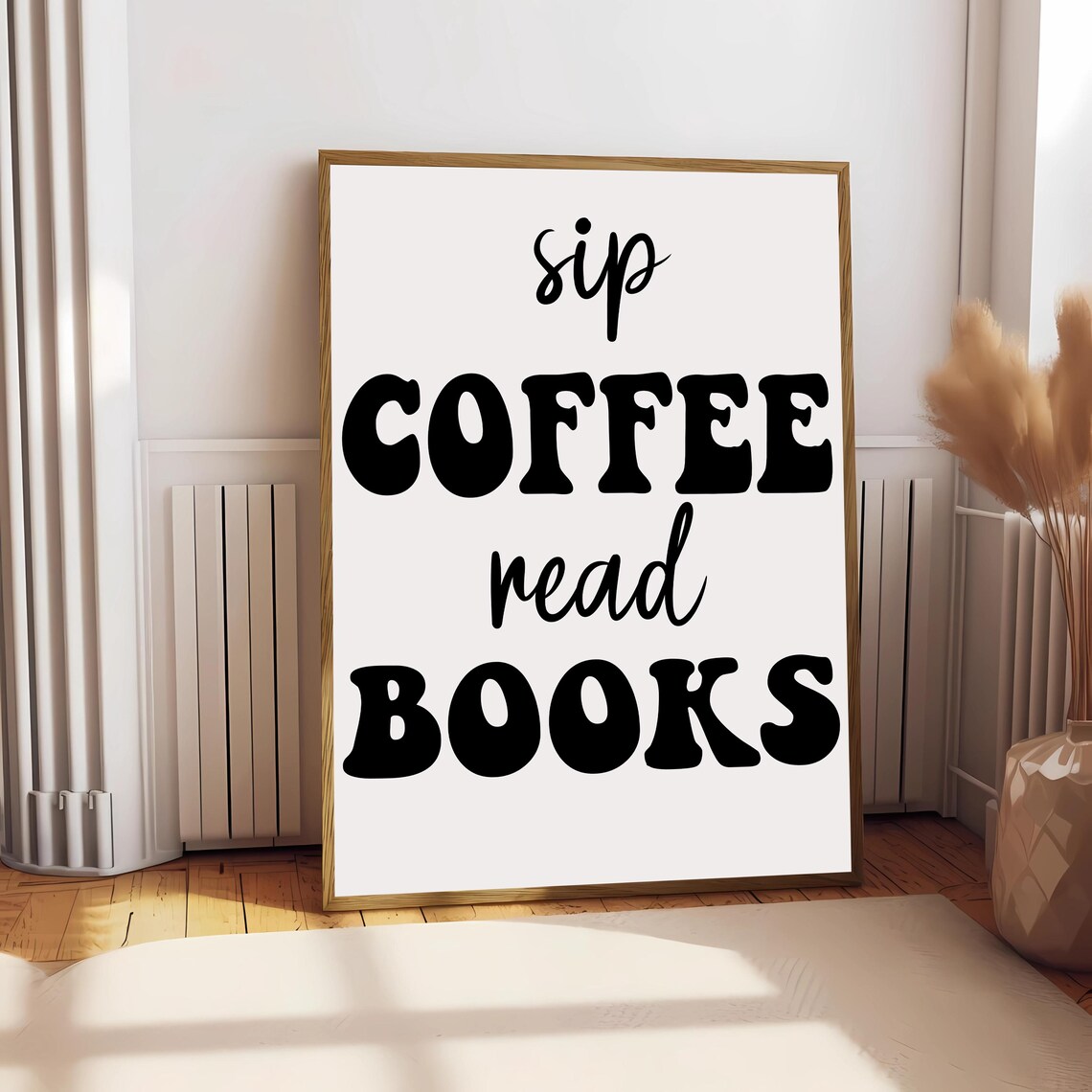 Sip Coffee Read Books Retro Reader, Art Print - Image 2