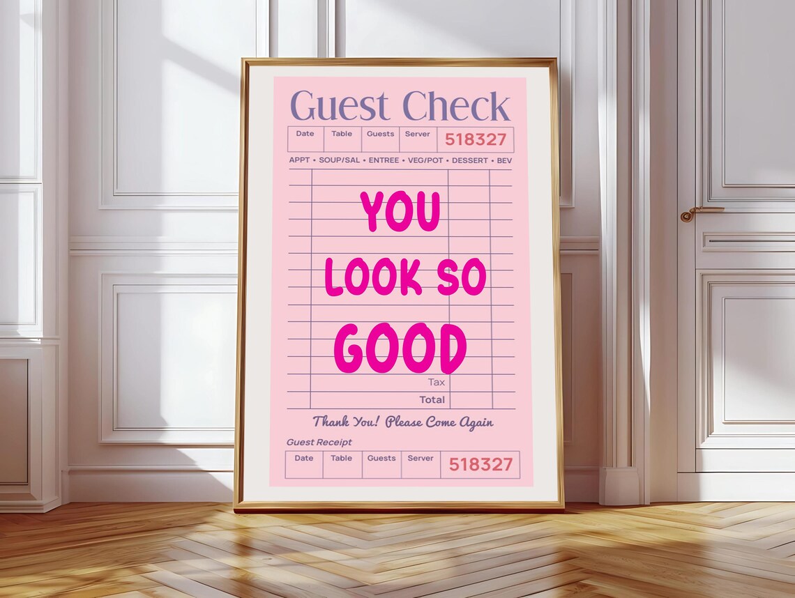 You Look So Good Retro Guest Check, Preppy Decor