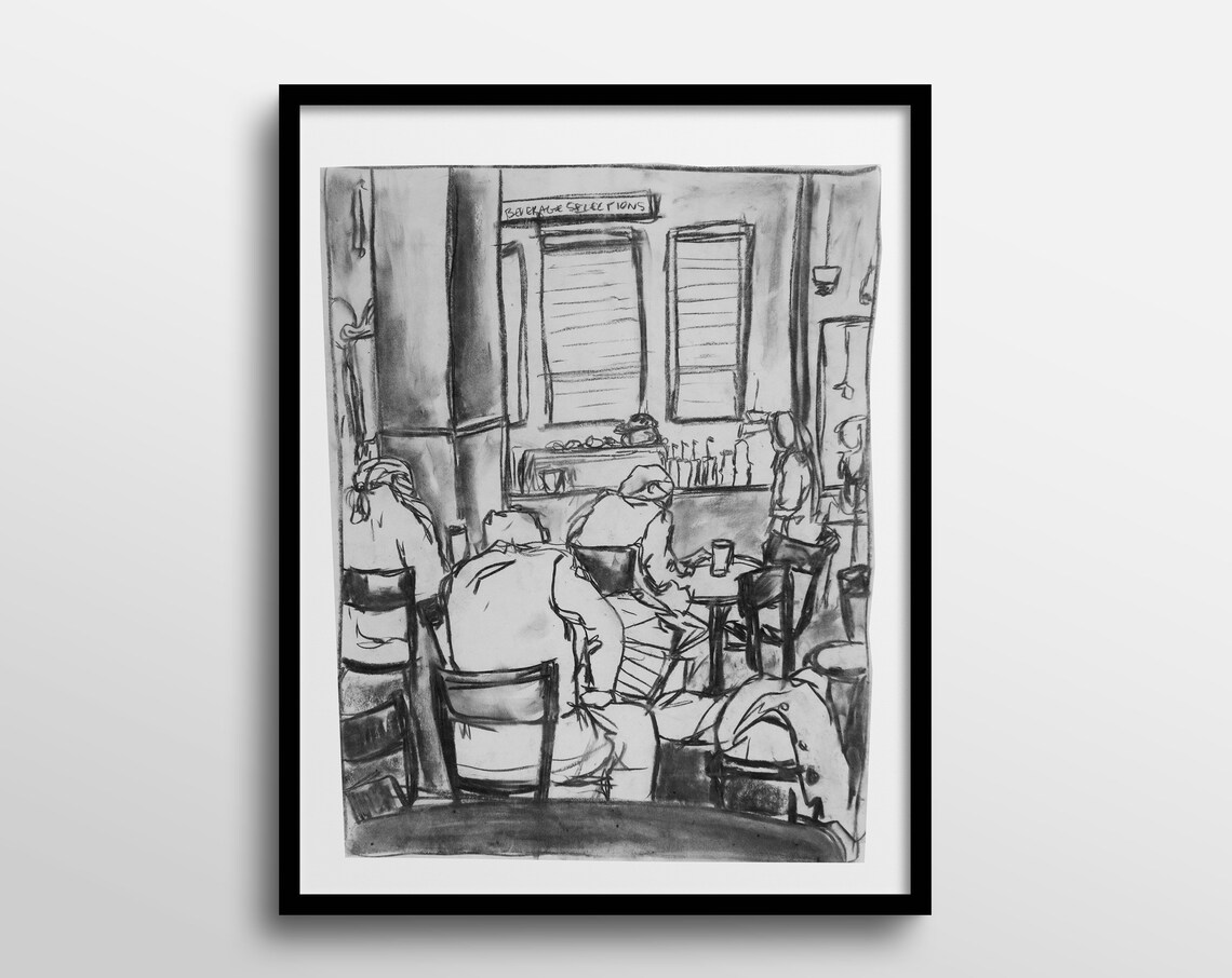 Black and White Coffee Shop Abstract Art Print