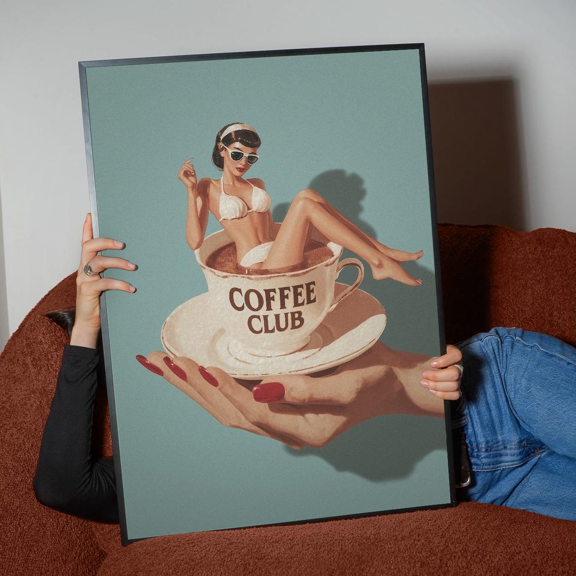 Coffee Club Poster Retro Espresso Bar Cart Art Print Trendy Kitchen Decor Lover Wall