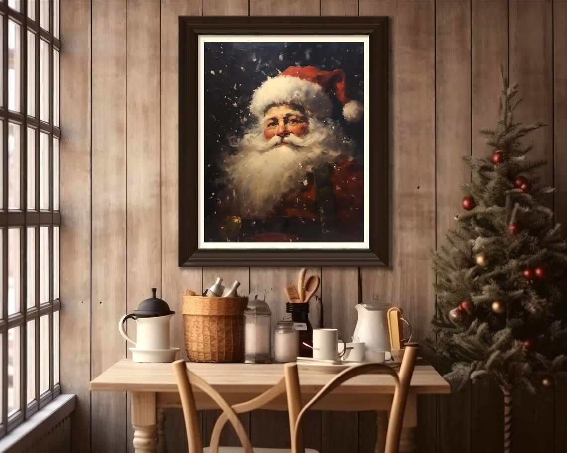 Rustic Santa Portrait Vintage Christmas Art Print - Image 2