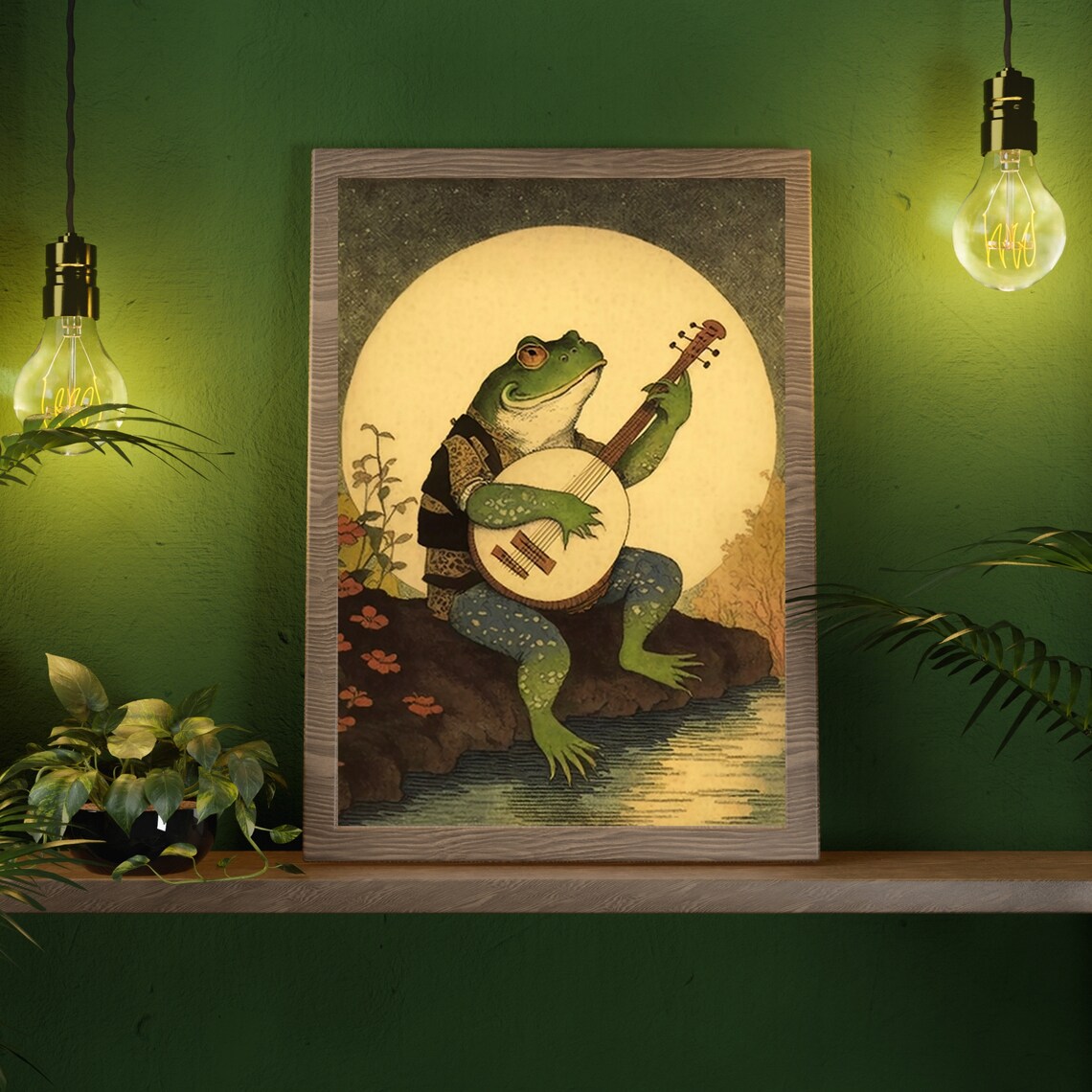 Frog Playing Banjo in Moonlight, Vintage Poster - Image 2