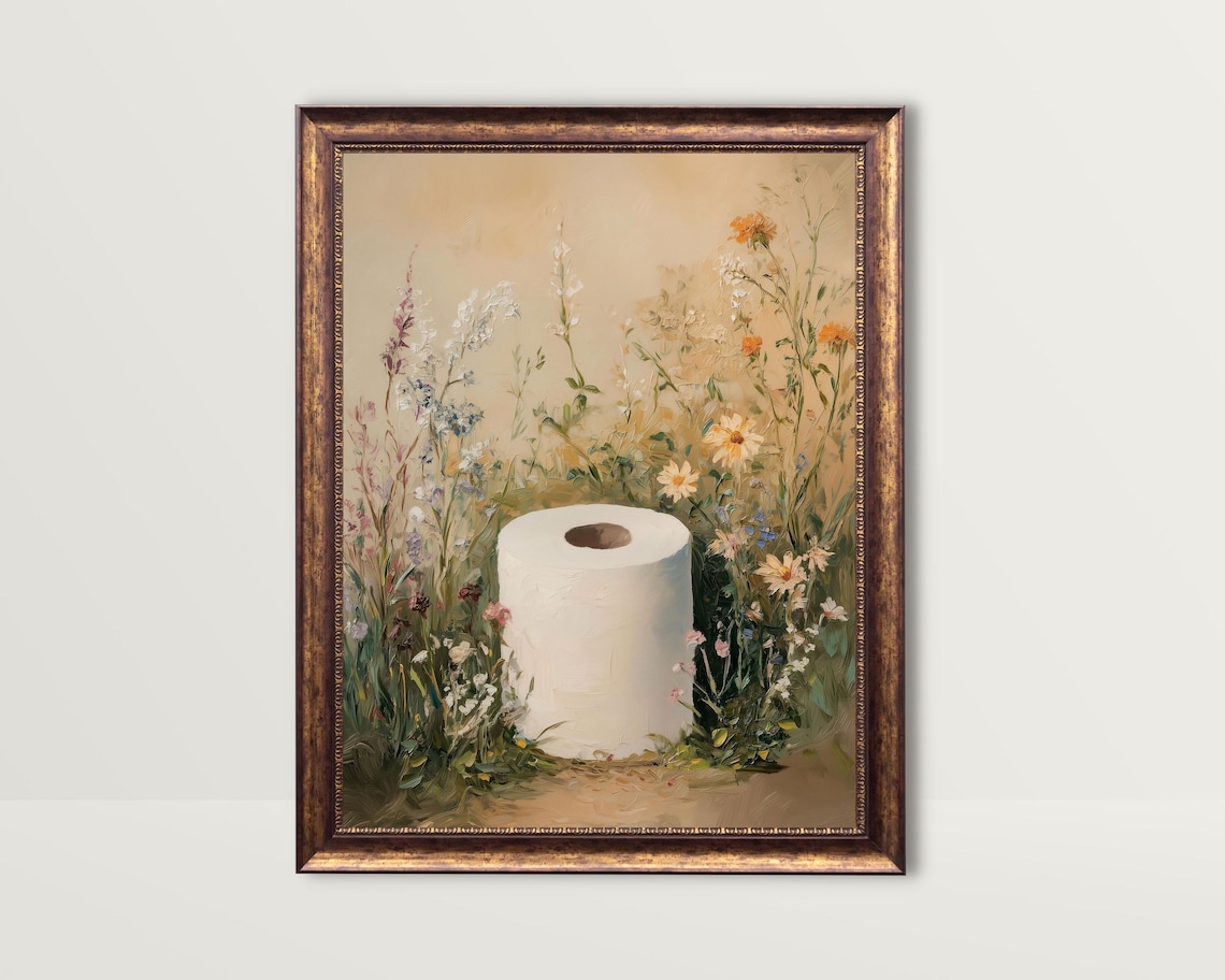 Toilet Paper Bathroom Art Print, Farmhouse Neutral