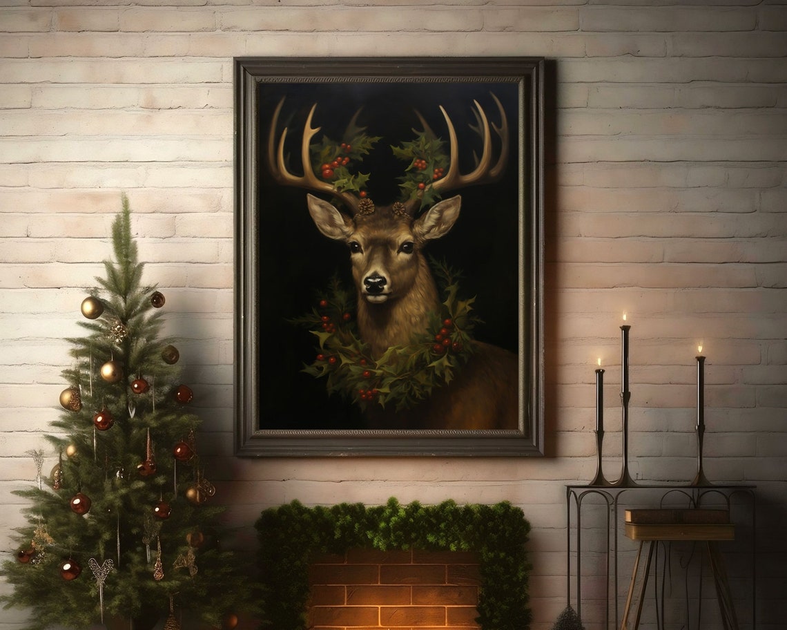 Christmas Reindeer, Vintage Gothic Holiday Art Print - Image 2