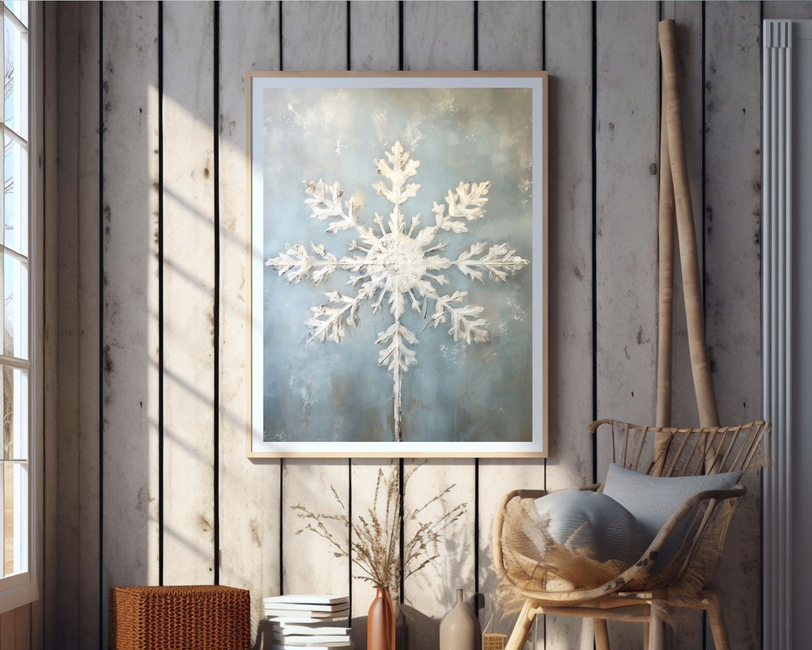Vintage Snowflake Holiday Art Print, Nordic Farmhouse - Image 4