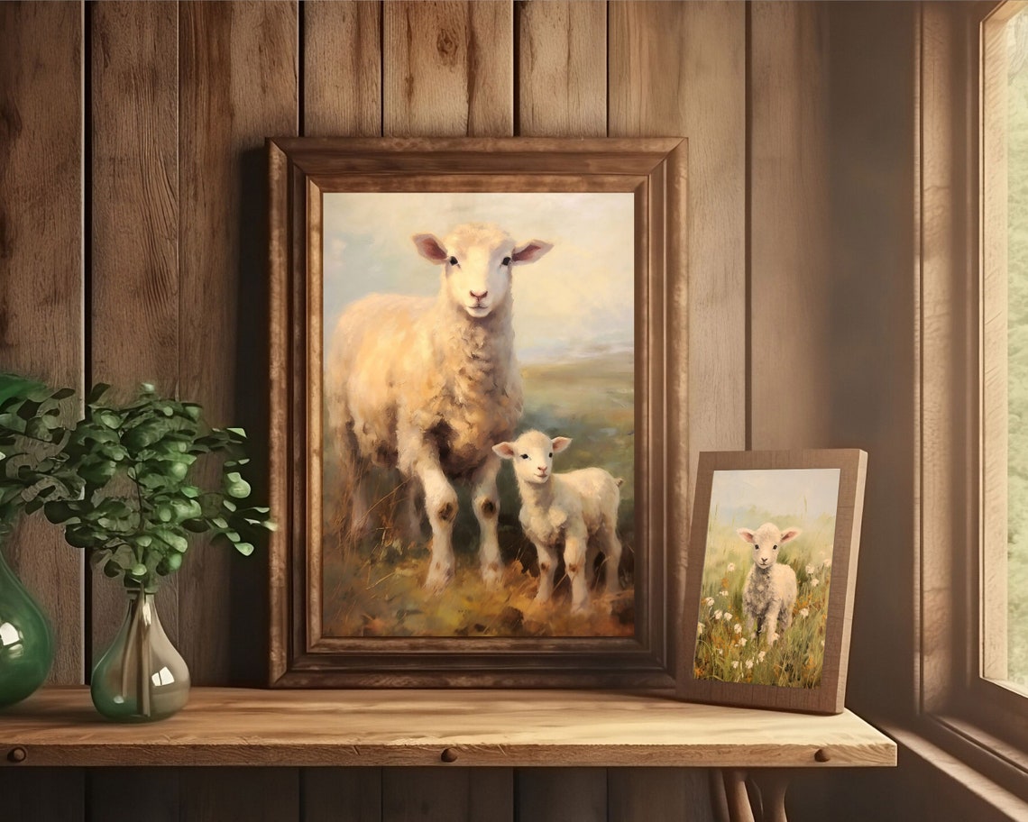 Sheep Vintage Oil Painting, Rustic Farmhouse Art Print - Image 3