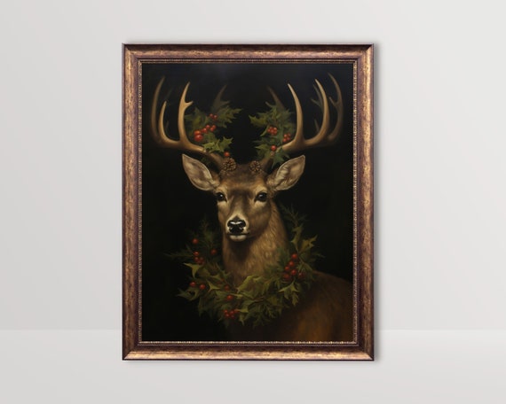 Christmas Reindeer, Vintage Gothic Holiday Art Print