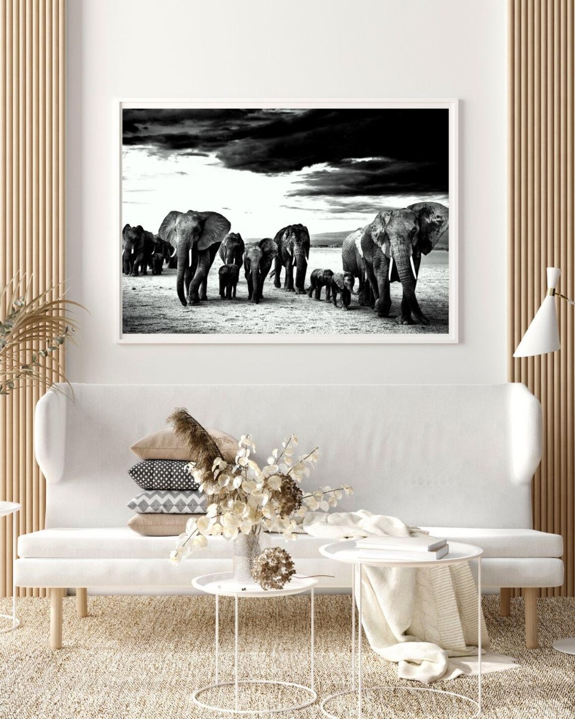 Elephant Herd Black And White African Safari Photography Dramatic Wall Poster - Image 3