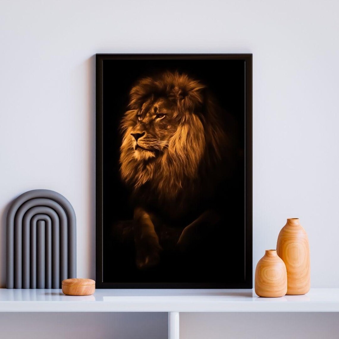 Majestic Lion Portrait With Golden Mane In Dark Tones Wildlife Poster - Image 2