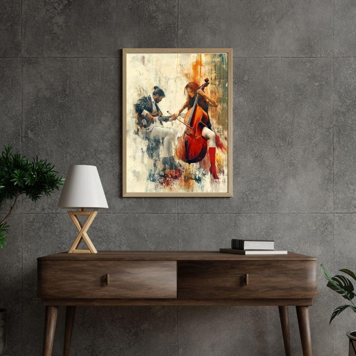 Guitarist And Cellist Duo Vibrant Musical Performance Painting Music Poster - Image 2