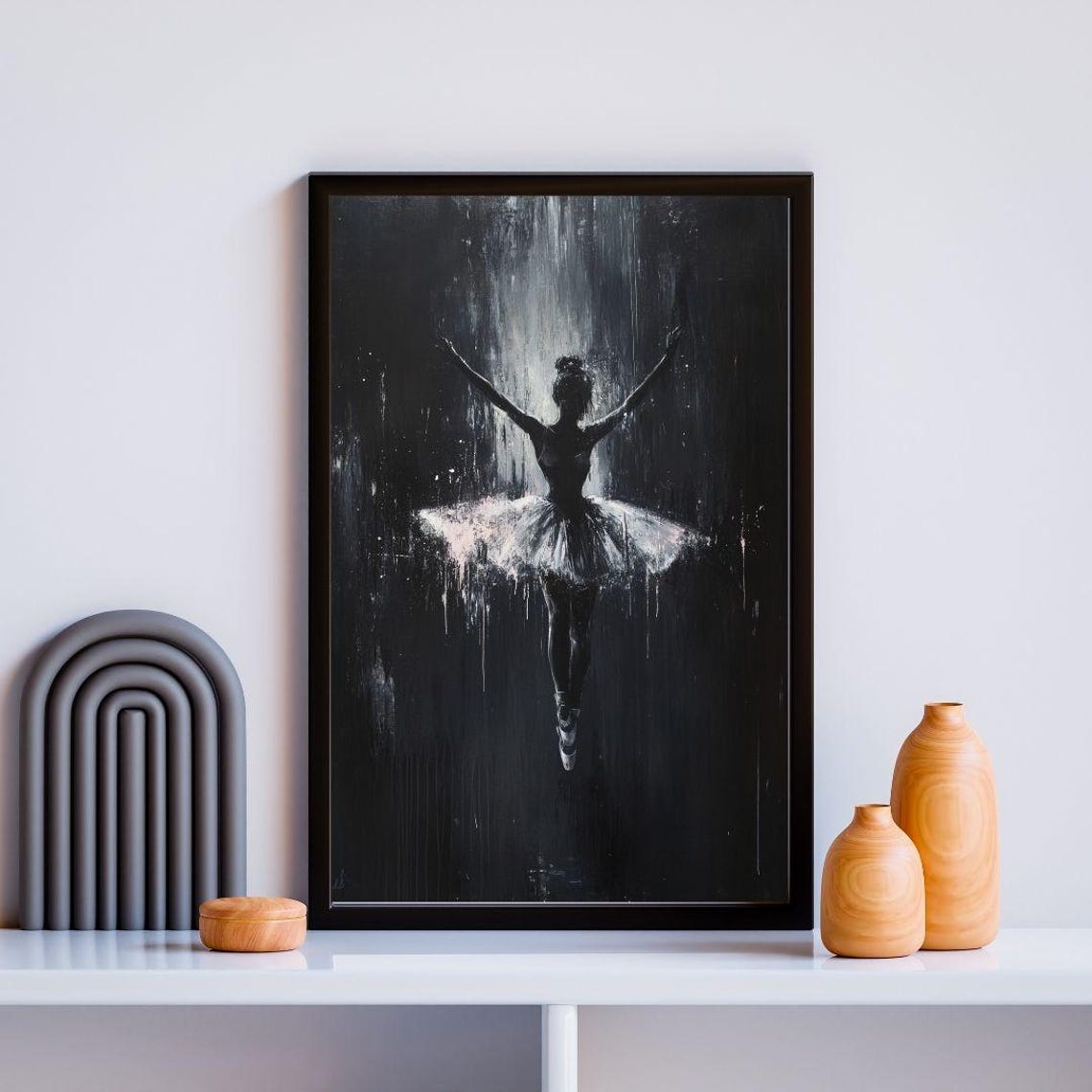 Black White Ballerina Silhouette Tutu Dramatic Dance Art Poster